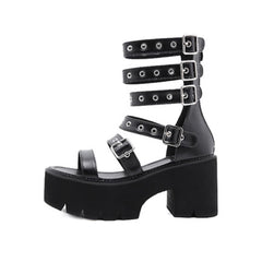 Black Gothic Punk Strappy Platform Sandals