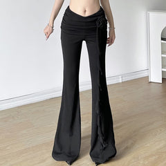 Black Gothic Ruched High Waist Flare Pants