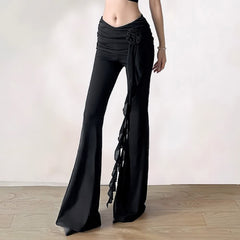 Black Gothic Ruched High Waist Flare Pants