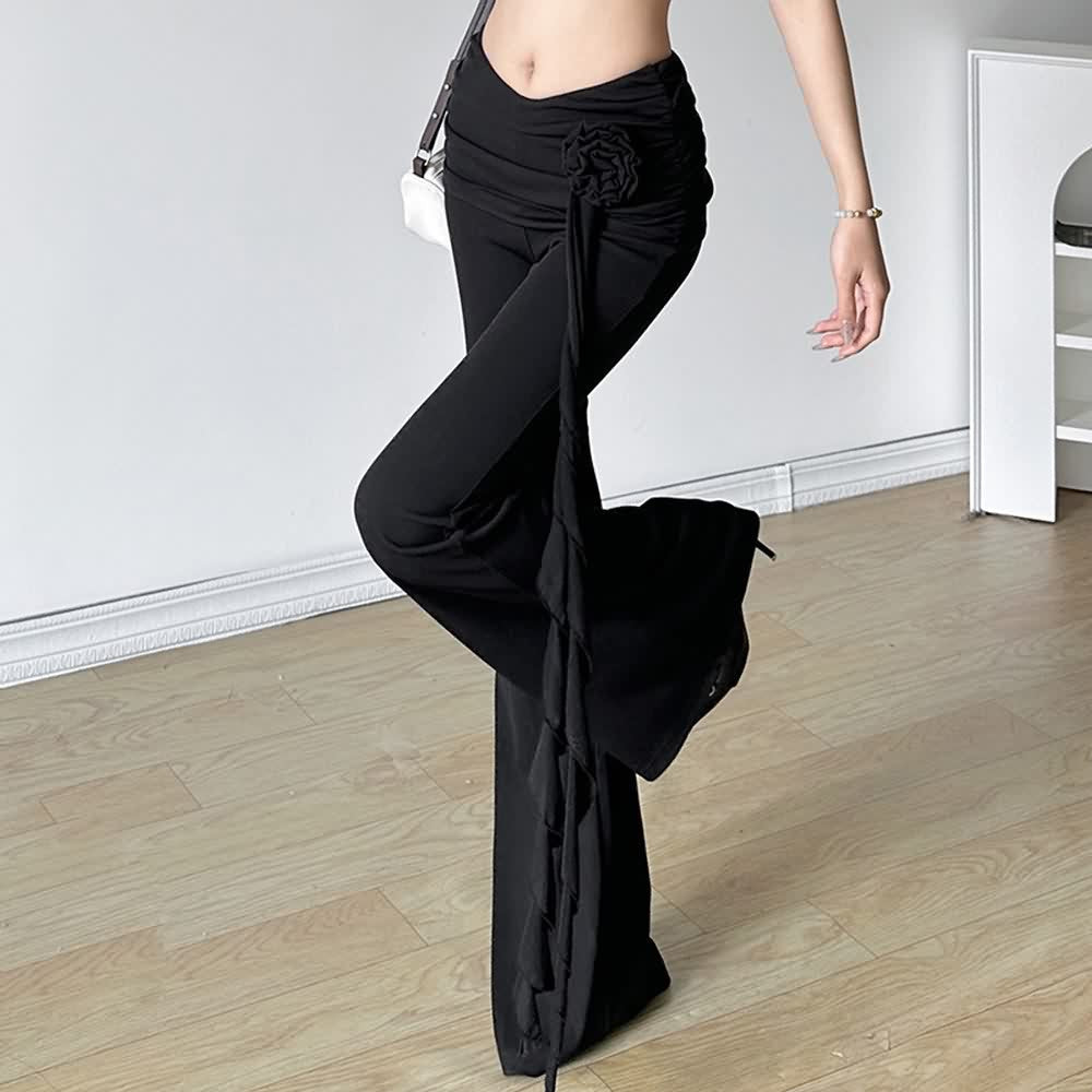 Black Gothic Ruched High Waist Flare Pants