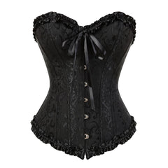 Black Gothic Ruffle Trim Hourglass Overbust Corset