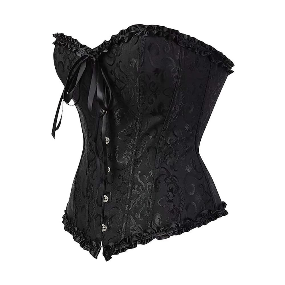 Black Gothic Ruffle Trim Hourglass Overbust Corset