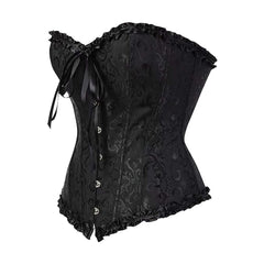 Black Gothic Ruffle Trim Hourglass Overbust Corset