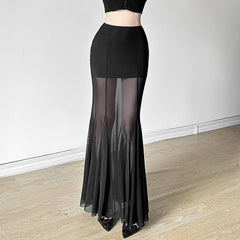 Black Gothic Sheer Mesh Maxi Skirt