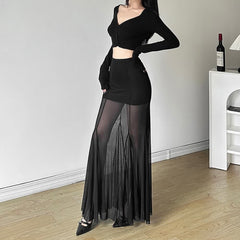 Black Gothic Sheer Mesh Maxi Skirt