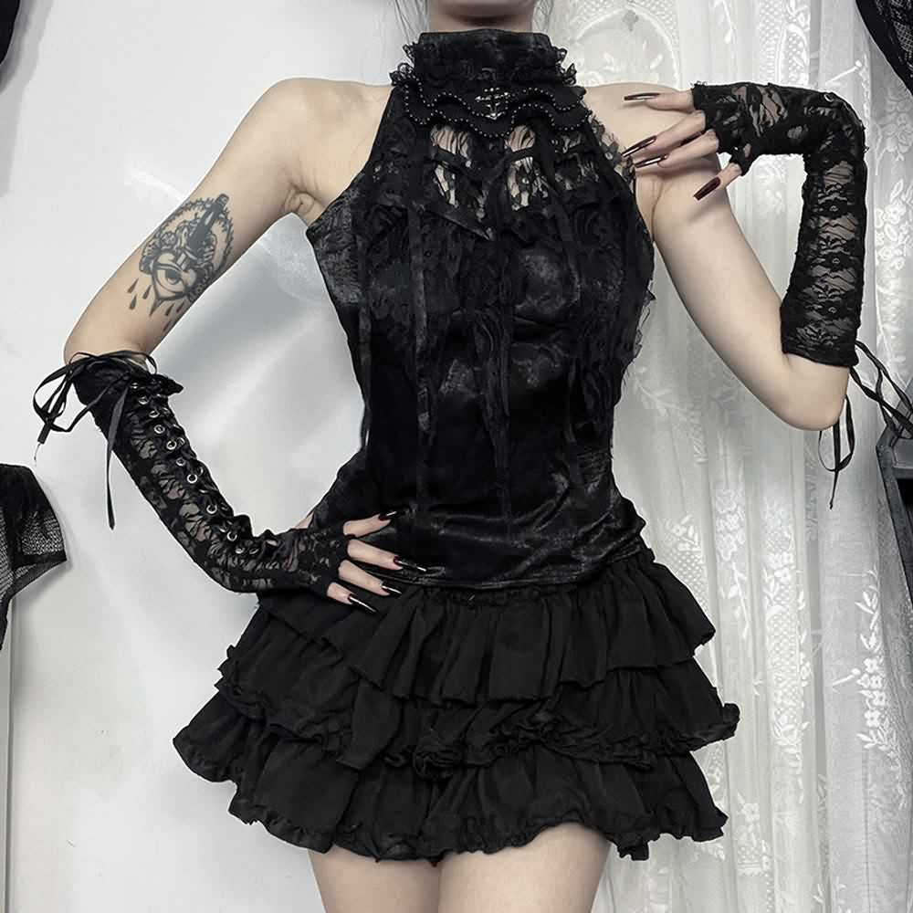 Black Gothic Sleeveless Halter Top