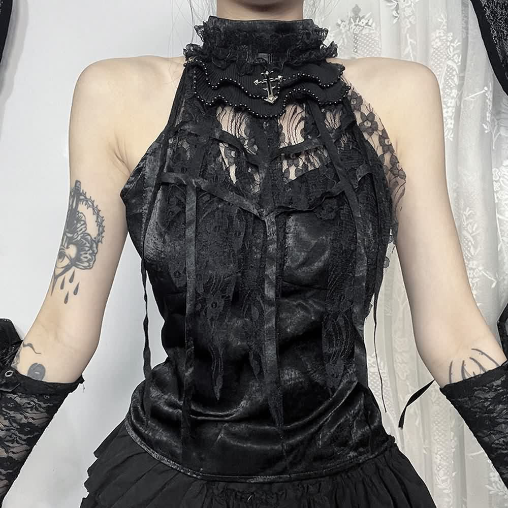 Black Gothic Sleeveless Halter Top