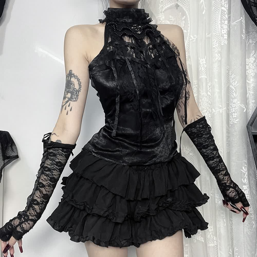 Black Gothic Sleeveless Halter Top