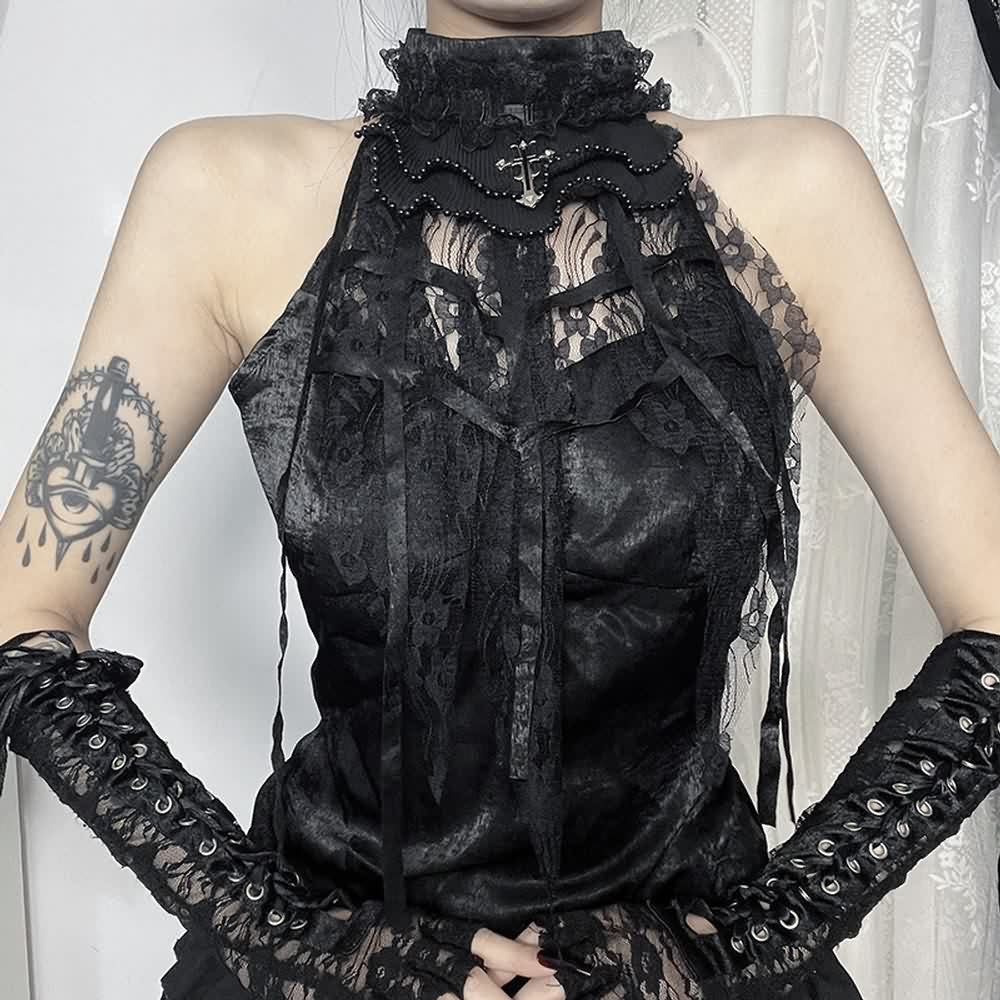 Black Gothic Sleeveless Halter Top