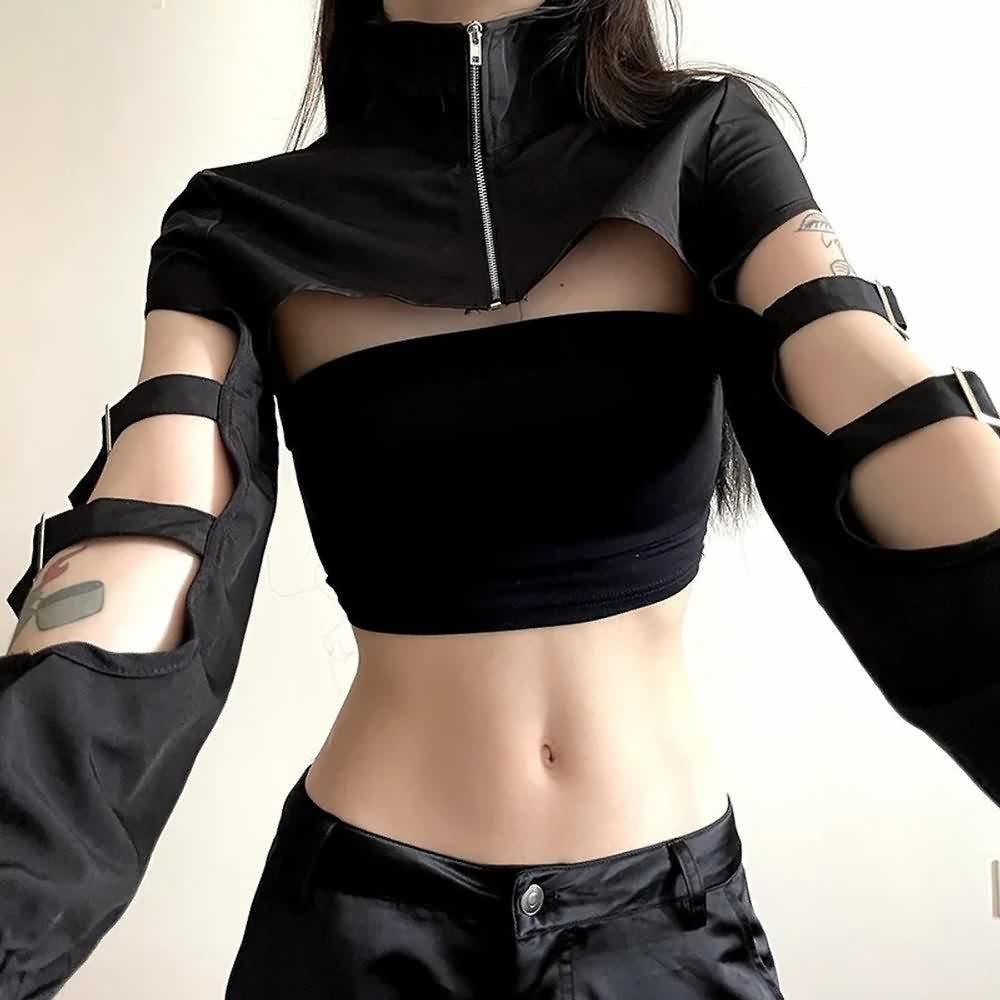 Black Gothic Style High Collar Crop Jacket