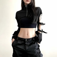 Black Gothic Style High Collar Crop Jacket