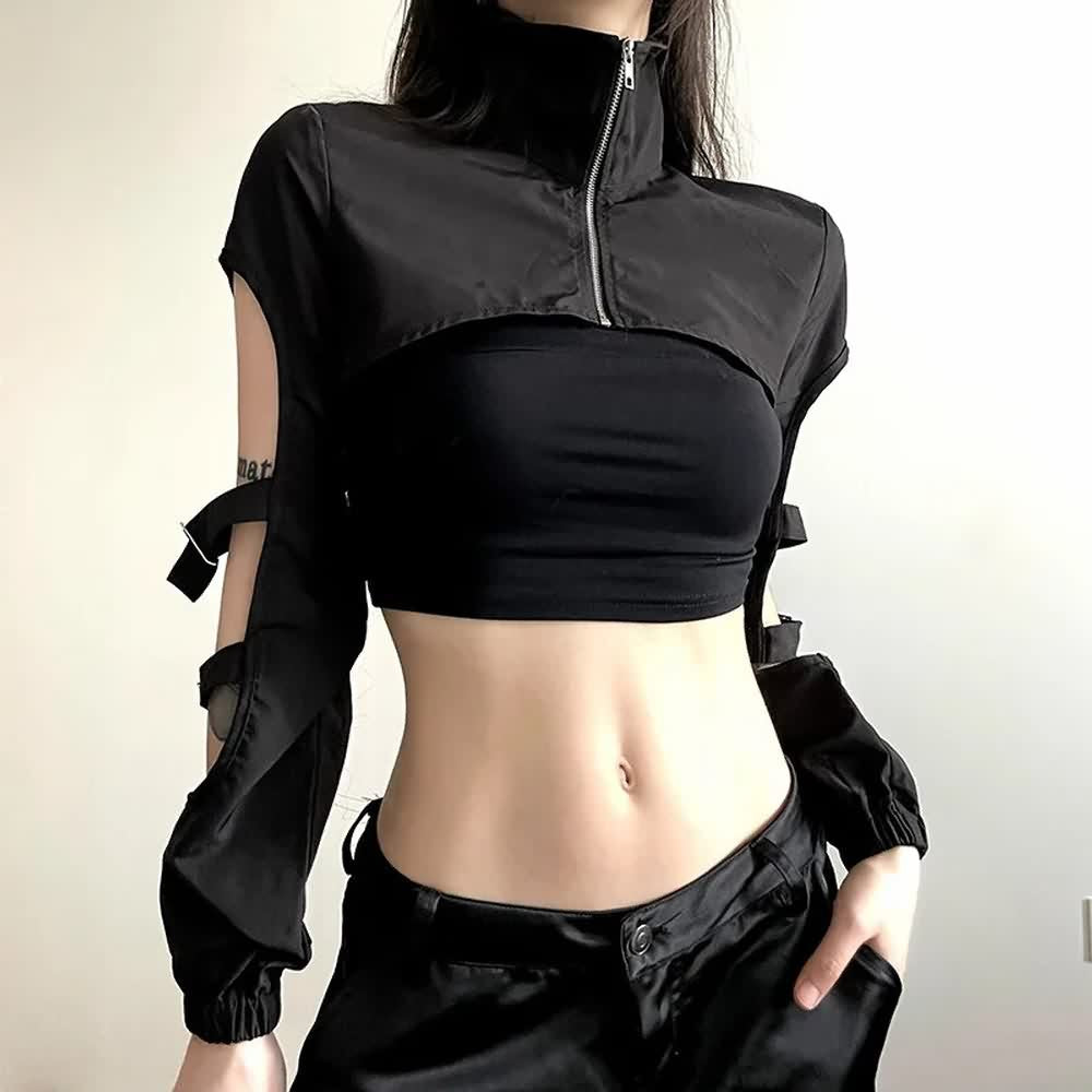 Black Gothic Style High Collar Crop Jacket