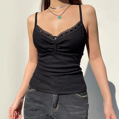 Black Gothic Style Lace Trim Cami Top