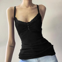 Black Gothic Style Lace Trim Cami Top