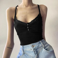 Black Gothic Style Lace Trim Cami Top