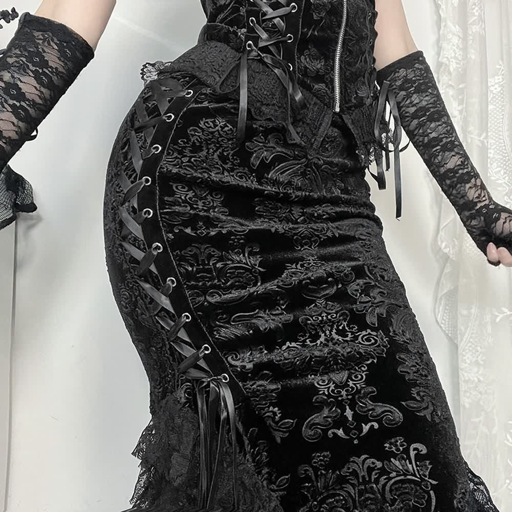 Black Gothic Velvet Cami Top And Maxi Skirt