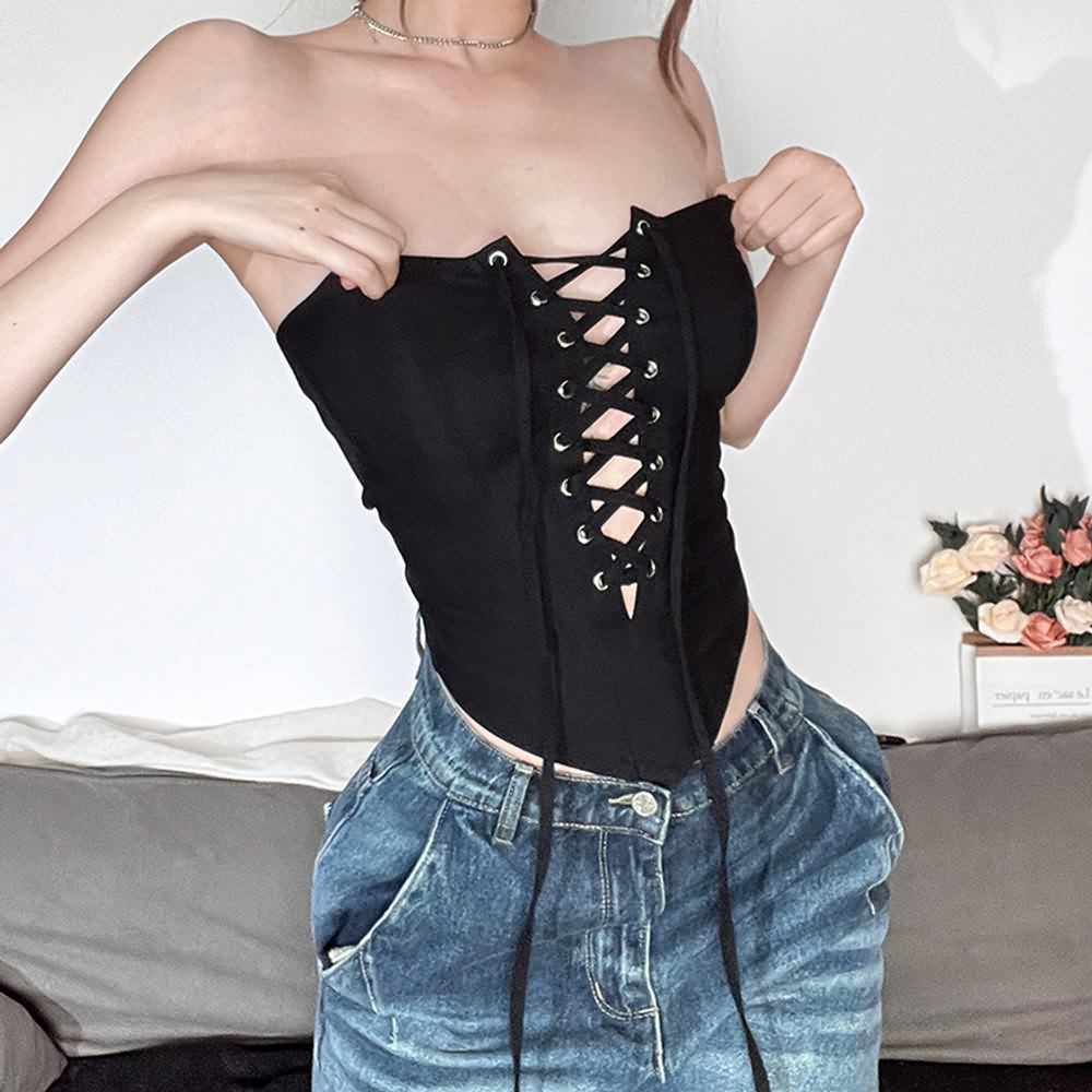 Black Lace Up Tube Top