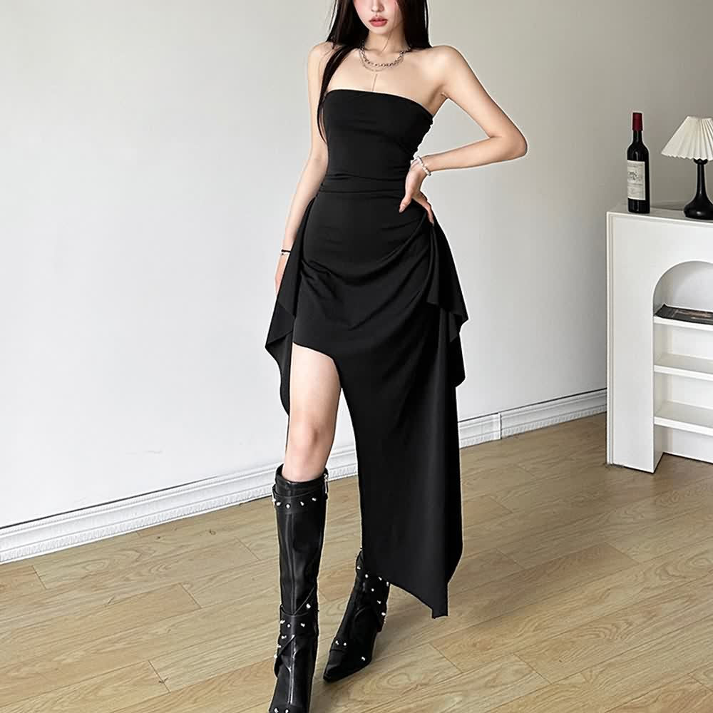 Black Off The Shoulder Asymmetrical Dress