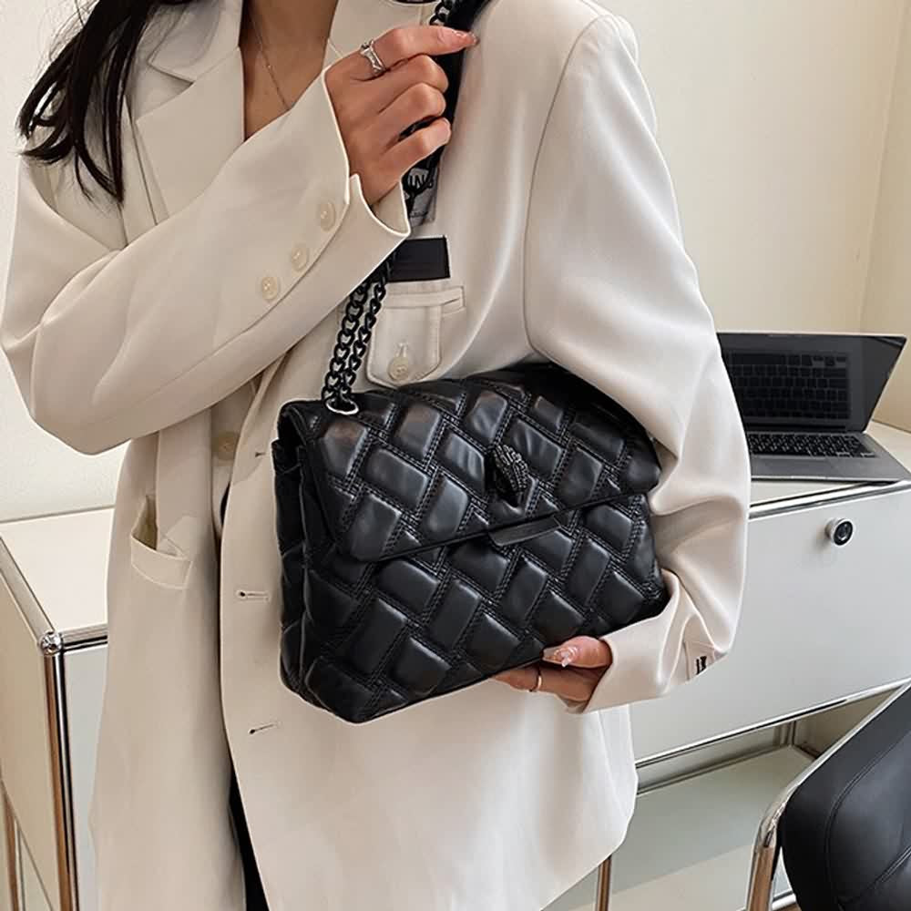 Black PU Leather Quilted Shoulder Bag