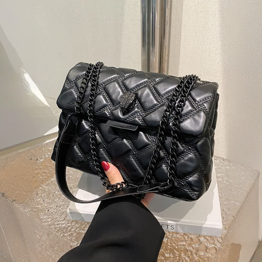 Black PU Leather Quilted Shoulder Bag