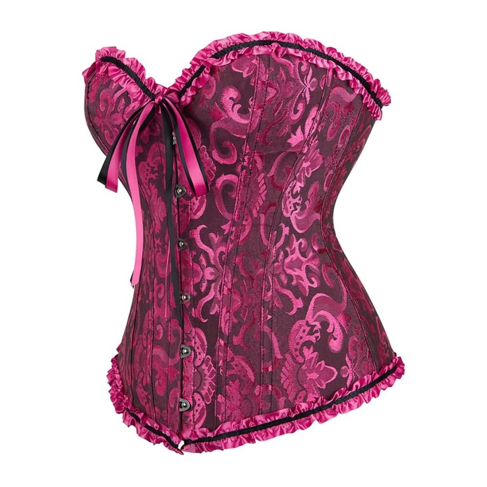 Black Rose Gothic Ruffle Trim Hourglass Overbust Corset