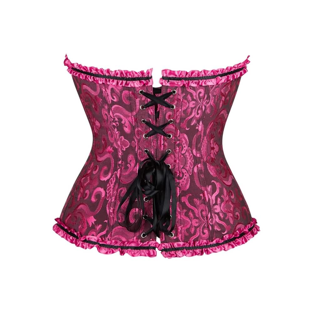 Black Rose Gothic Ruffle Trim Hourglass Overbust Corset