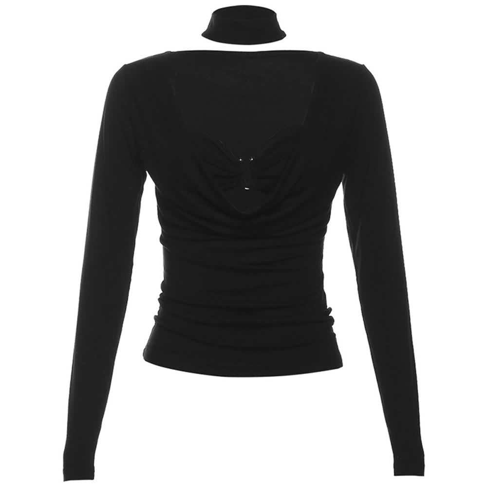 Black Scoop Neckline Long Sleeve Top