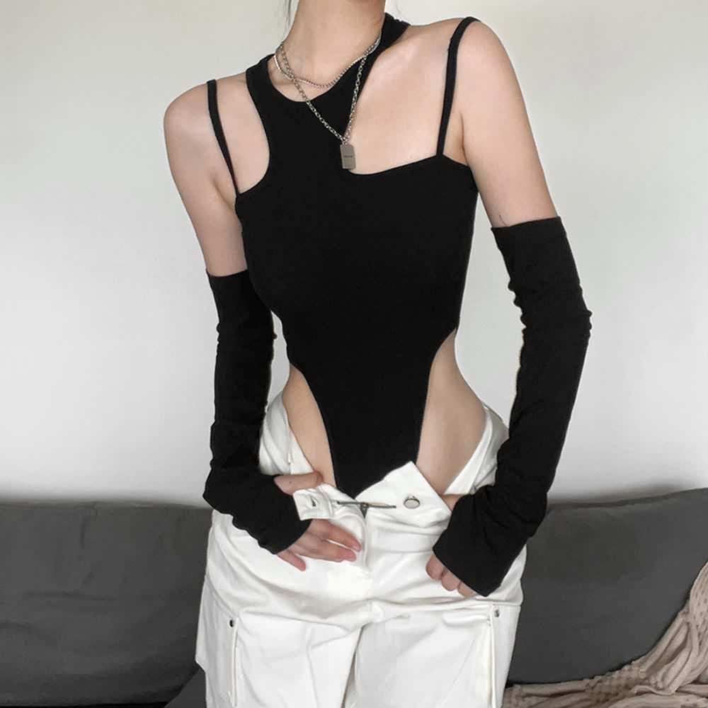 Black Sleeveless High Cut Bodysuit