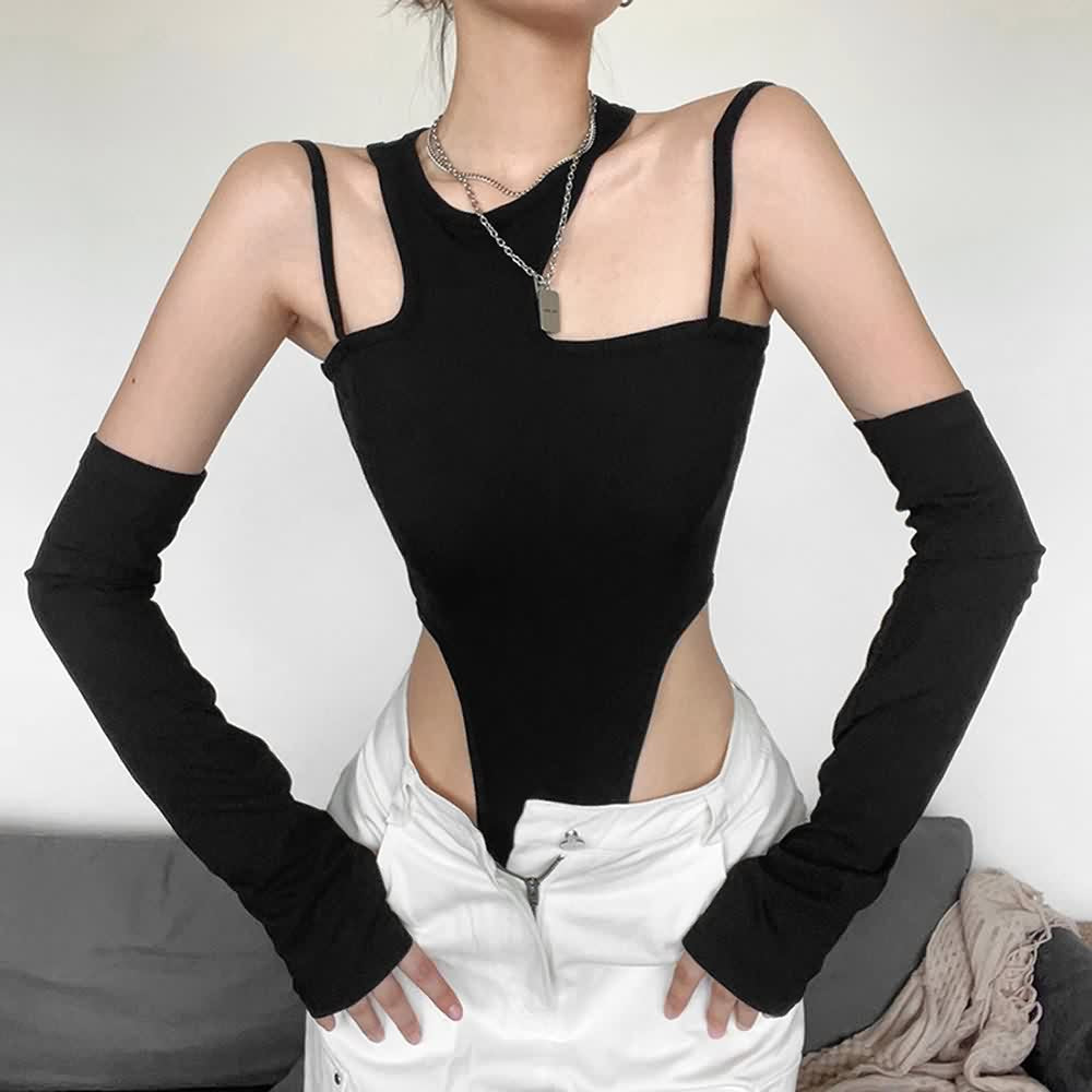 Black Sleeveless High Cut Bodysuit