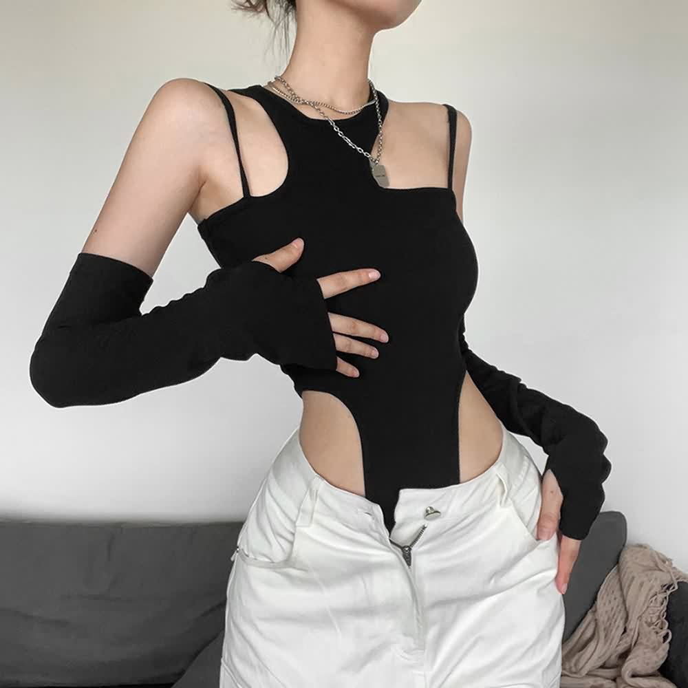 Black Sleeveless High Cut Bodysuit