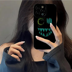 Black Smiley Ghost Cute Phone Case for iPhone 14, 13 Pro Max, 12, 11, X, XS, XR, SE 2, 6, 6S, 7, 8 Plus - Funny Cover