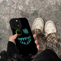 Black Smiley Ghost Cute Phone Case for iPhone 14, 13 Pro Max, 12, 11, X, XS, XR, SE 2, 6, 6S, 7, 8 Plus - Funny Cover