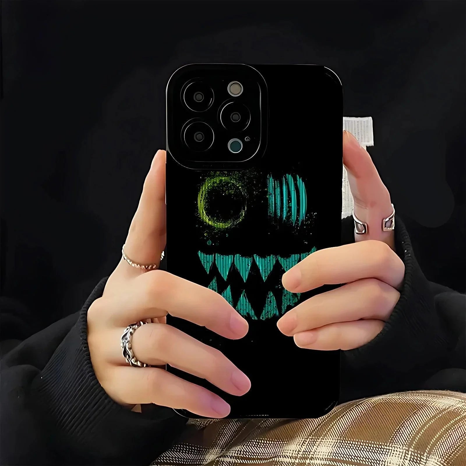 Black Smiley Ghost Cute Phone Case for iPhone 14, 13 Pro Max, 12, 11, X, XS, XR, SE 2, 6, 6S, 7, 8 Plus - Funny Cover