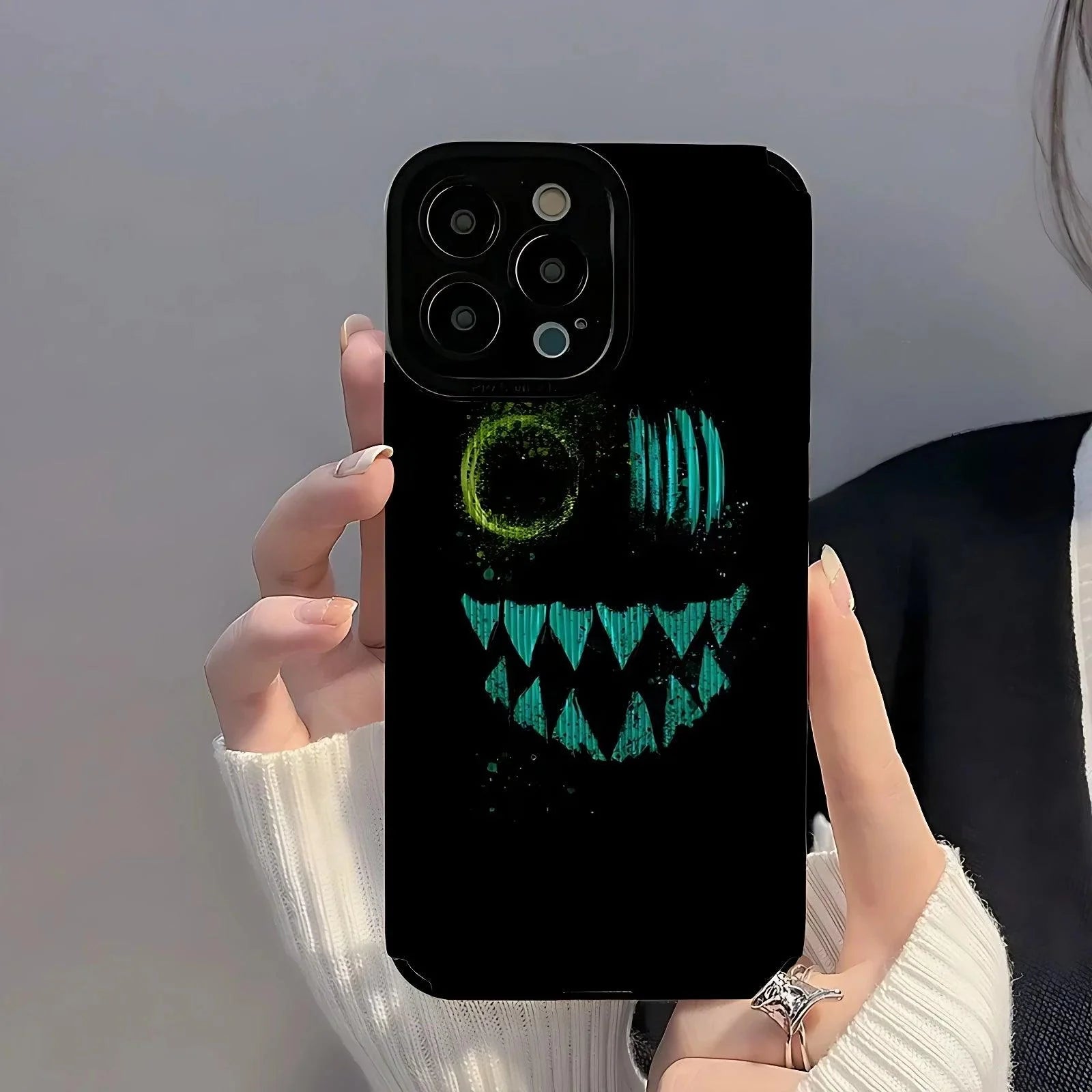 Black Smiley Ghost Cute Phone Case for iPhone 14, 13 Pro Max, 12, 11, X, XS, XR, SE 2, 6, 6S, 7, 8 Plus - Funny Cover