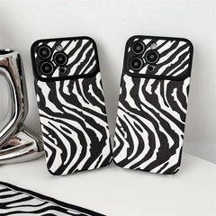 Black White Cute Zebra Stripe Phone Case for iPhone 11-15 Pro Max Plus - Soft Cover