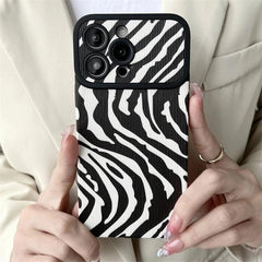 Black White Cute Zebra Stripe Phone Case for iPhone 11-15 Pro Max Plus - Soft Cover