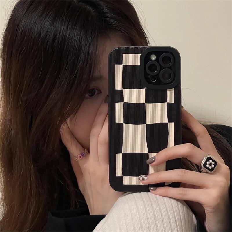 Black White Grid Cute Phone Cases For iPhone 14 11 7 8 Plus X XR XS 11 13 12 Pro Max