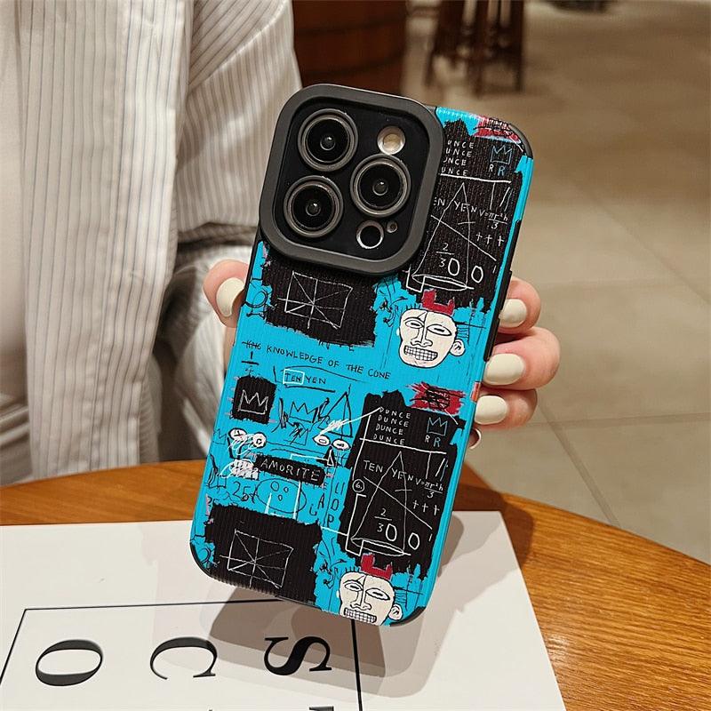 Blue Graffiti Retro Label Cute Phone Case Cover for iPhone 14, 13, 11, 12 Pro Max, 7, 8 Plus, X, XS Max, XR