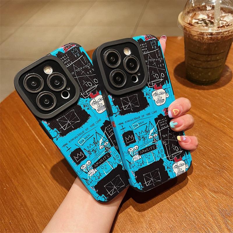 Blue Graffiti Retro Label Cute Phone Case Cover for iPhone 14, 13, 11, 12 Pro Max, 7, 8 Plus, X, XS Max, XR