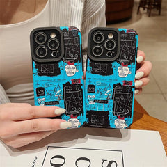 Blue Graffiti Retro Label Cute Phone Case Cover for iPhone 14, 13, 11, 12 Pro Max, 7, 8 Plus, X, XS Max, XR