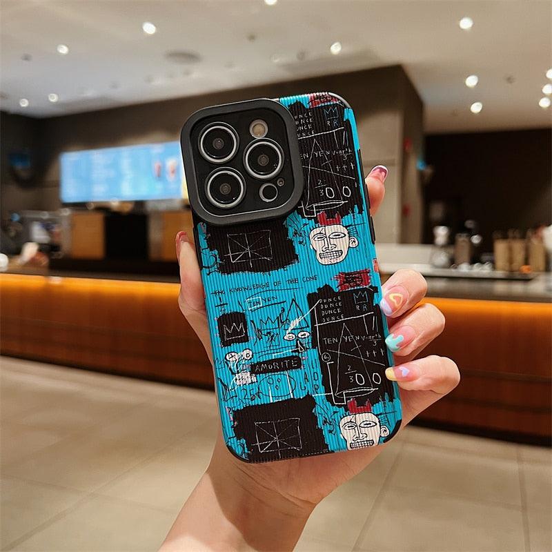 Blue Graffiti Retro Label Cute Phone Case Cover for iPhone 14, 13, 11, 12 Pro Max, 7, 8 Plus, X, XS Max, XR