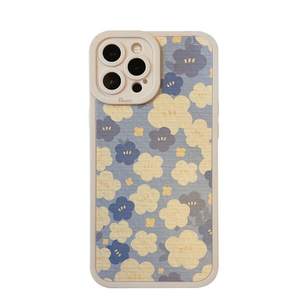 Blue Oil Painting Flowers Cute Phone Cases For iPhone 11 12 13 Pro XS Max X XR 7 8 Plus Se 2