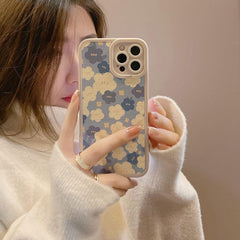 Blue Oil Painting Flowers Cute Phone Cases For iPhone 11 12 13 Pro XS Max X XR 7 8 Plus Se 2