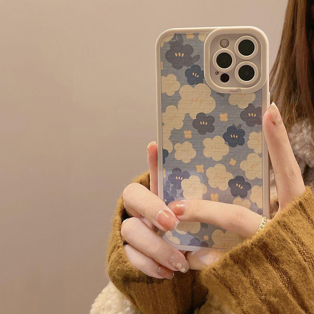 Blue Oil Painting Flowers Cute Phone Cases For iPhone 11 12 13 Pro XS Max X XR 7 8 Plus Se 2