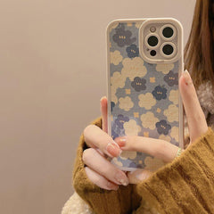 Blue Oil Painting Flowers Cute Phone Cases For iPhone 11 12 13 Pro XS Max X XR 7 8 Plus Se 2