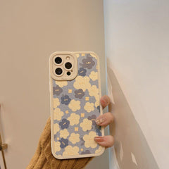 Blue Oil Painting Flowers Cute Phone Cases For iPhone 11 12 13 Pro XS Max X XR 7 8 Plus Se 2