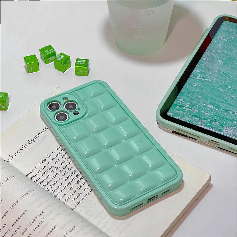 Brown 3D Square Cube Plating Cute Phone Cases For iPhone 14 13 12 11 Pro Max XS X XR 14 Plus