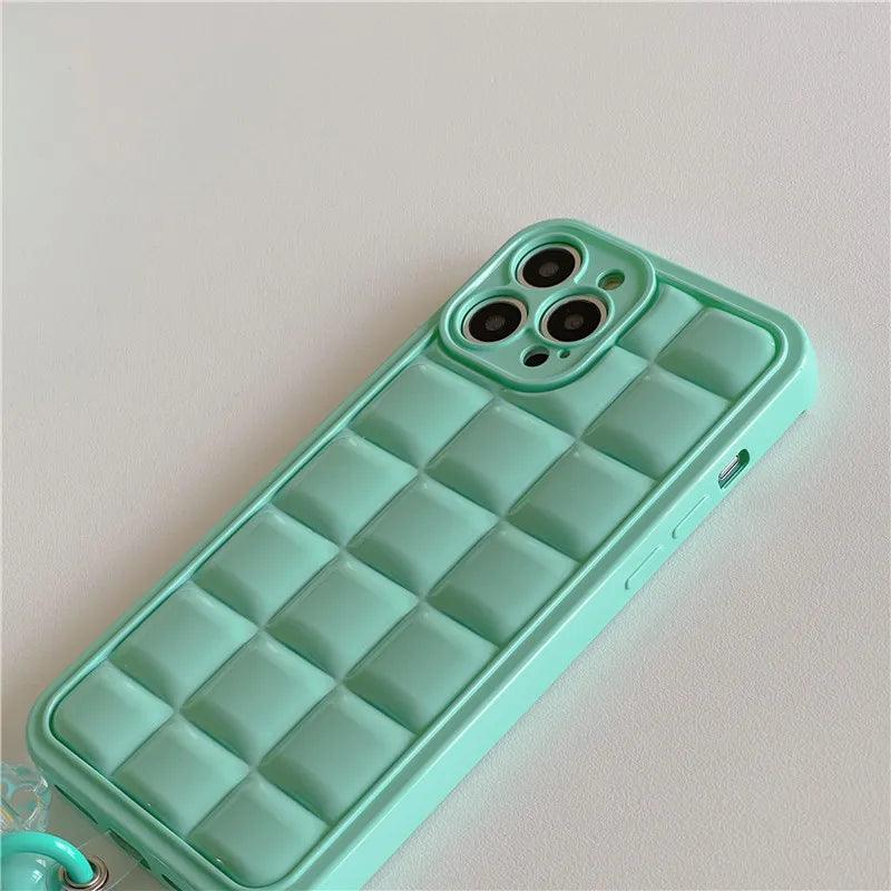 Brown 3D Square Cube Plating Cute Phone Cases For iPhone 14 13 12 11 Pro Max XS X XR 14 Plus