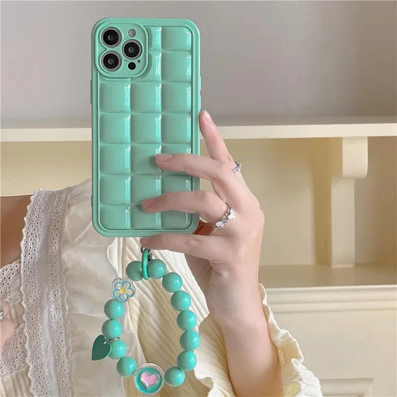 Brown 3D Square Cube Plating Cute Phone Cases For iPhone 14 13 12 11 Pro Max XS X XR 14 Plus