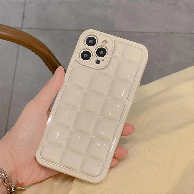 Brown 3D Square Cube Plating Cute Phone Cases For iPhone 14 13 12 11 Pro Max XS X XR 14 Plus